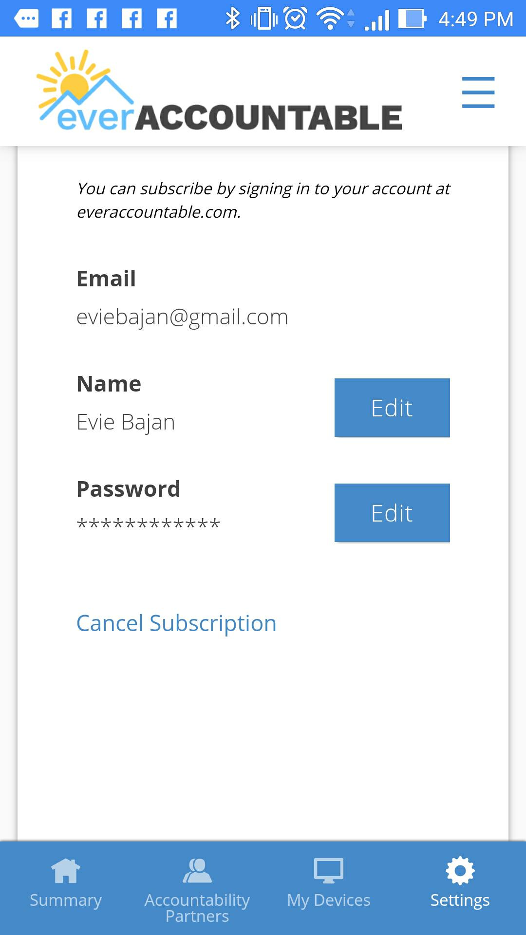 cancel subscription accountable account ever step link down